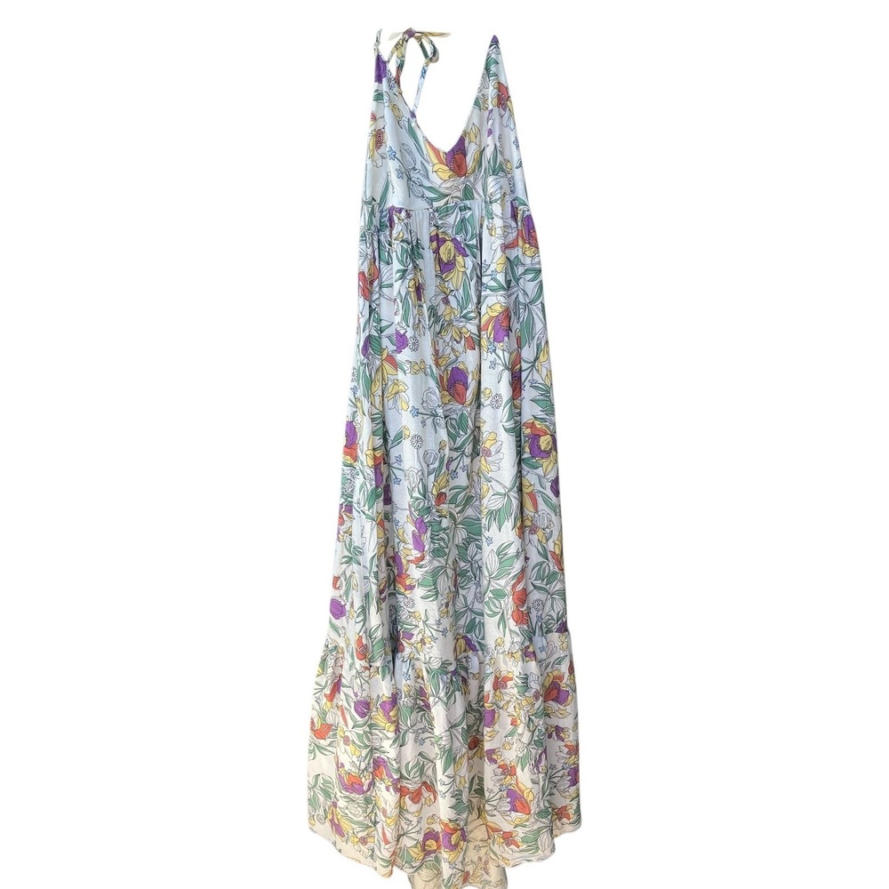Bucketlist Floral Halter Maxi Dress Smocked Boho Women's Size S Multi Festival